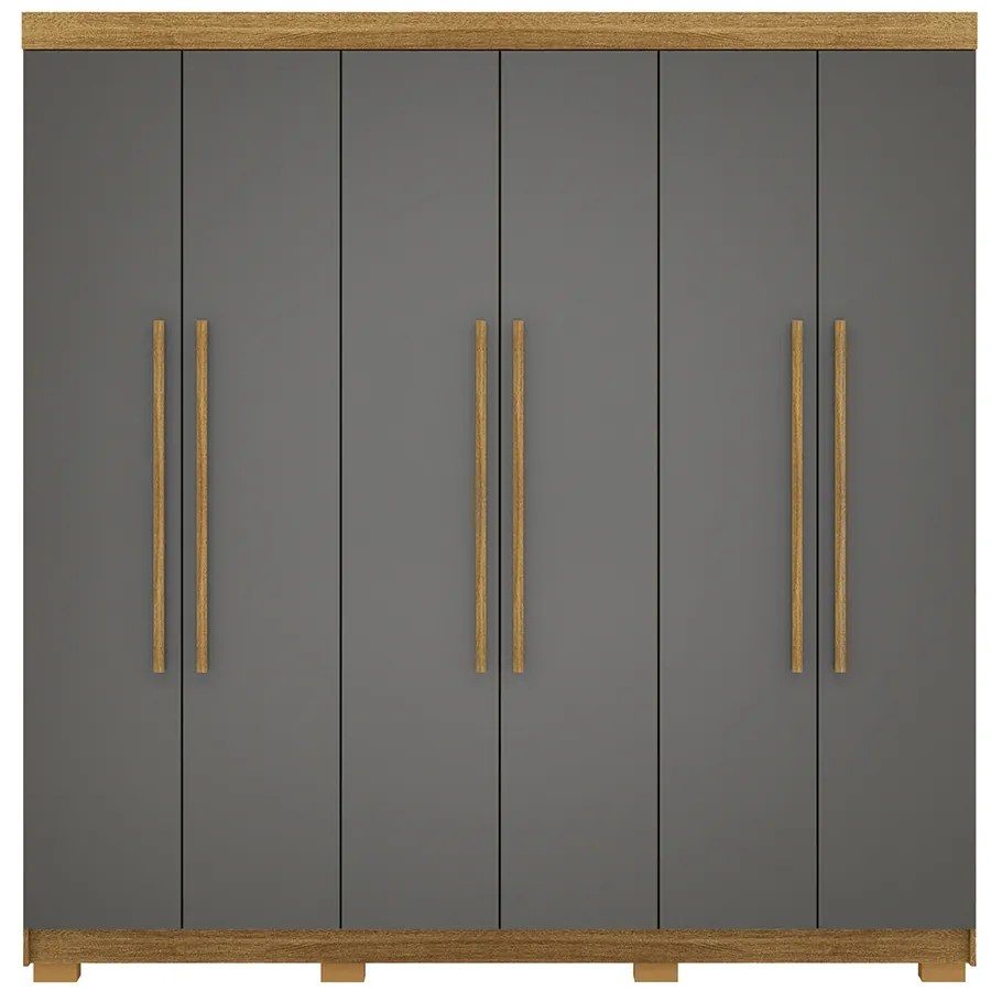 Guarda Roupa Casal Doral 218cm 6 Portas de Bater 2 Gavetas Nature/Chumbo G98 - Gran Belo