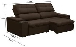 Sofá Retrátil Reclinável 3 Lugares 210cm Ginevra F05 Veludo Marrom - M