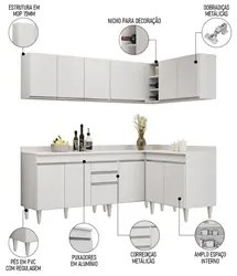 Armário de Cozinha Modulado de Canto 6 Peças CP29 Balcão com Tampo Bra