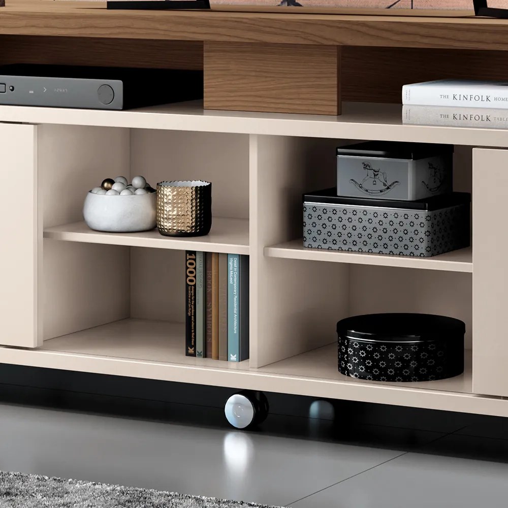 Rack para Sala Bancada de TV 70 Pol 180cm Sora 1.8 H01 - D'Rossi - Off White e Castanho