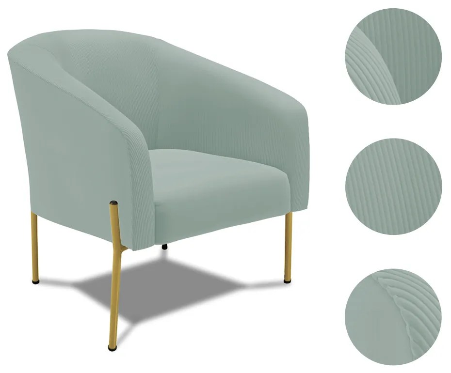 Poltrona Decorativa Pé de Ferro Dourado Stella Cotelê Int/Veludo D03 - D'Rossi - Off White