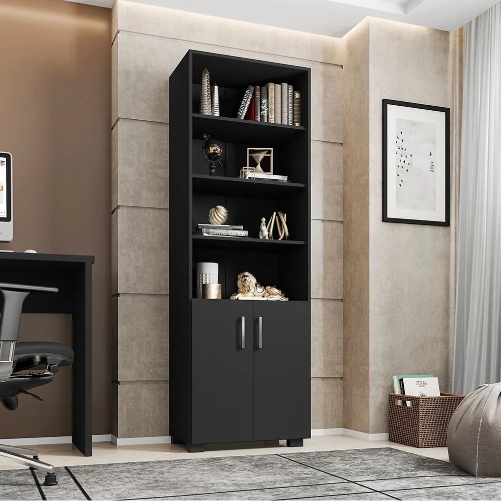 Livreiro Office Brian 02 Portas Pequenas L01 Preto TX - ADJ DECOR