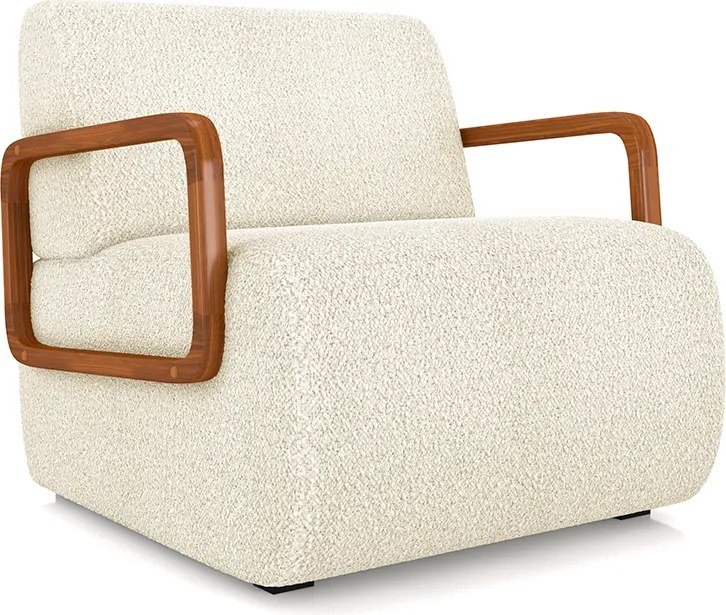 Poltrona Decorativa Sala de Estar Odessa Braços em Madeira Bouclê Off White G33 - Gran Belo