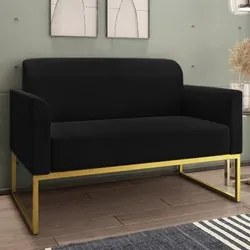 Kit Namoradeira e 1 Poltrona Decorativa Base Industrial Dourada Maress