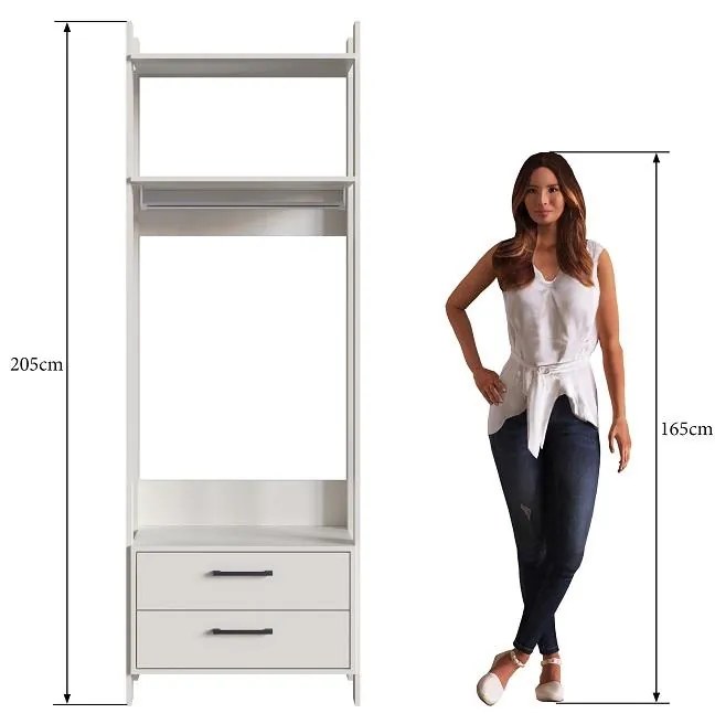 Closet Aberto com 2 Gavetas Cabide Guarda Roupa Off White
