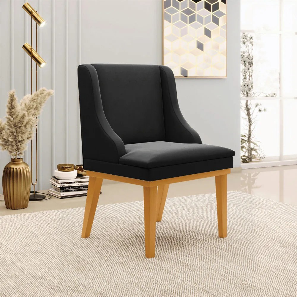 Kit 5 Cadeiras Decorativas Sala de Jantar Base Fixa de Madeira Firenze Suede Preto/Castanho G19 - Gran Belo