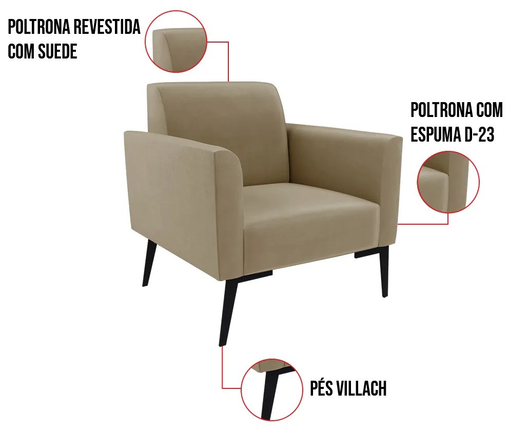 Poltrona Pés Villach Marisa Suede - Marrom Rato