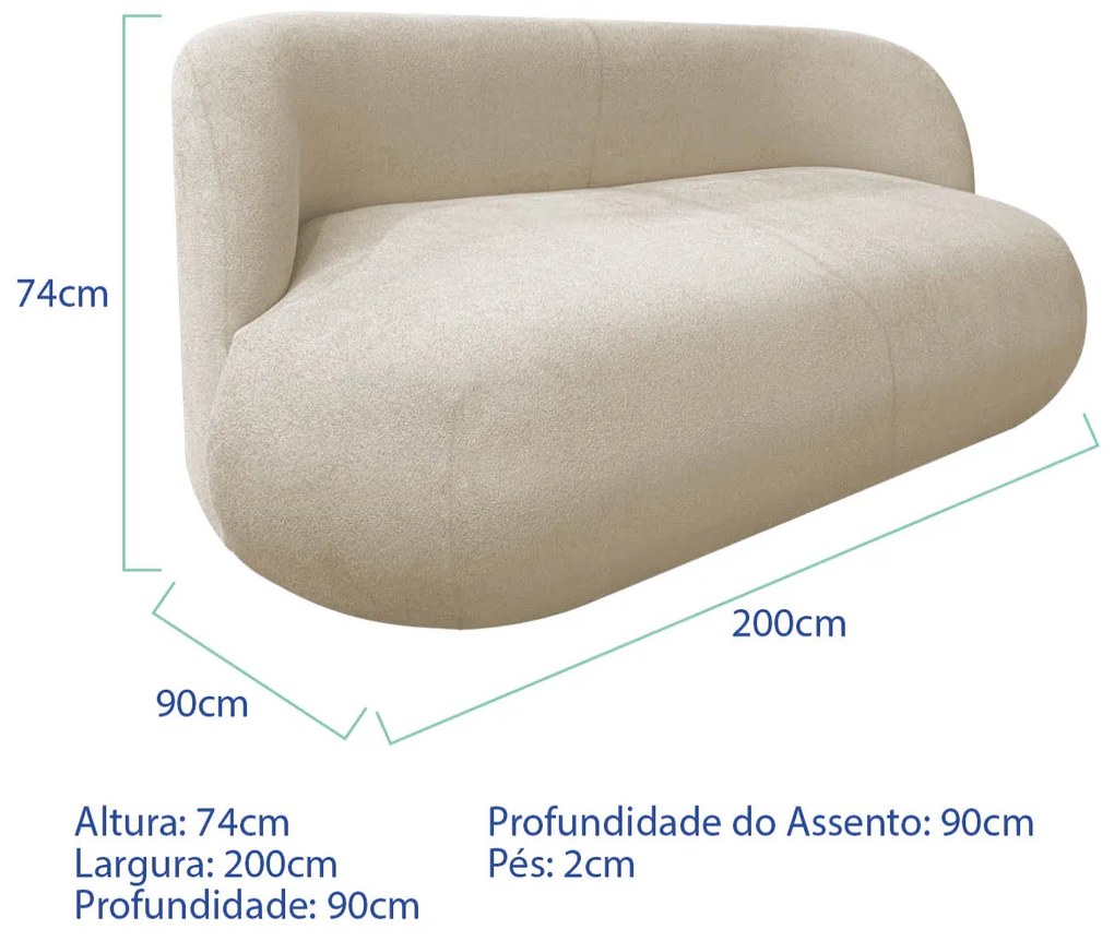Sofá Nimbus 180cm Orgânico Luxo Sala Recepção 3 Lugares  Bouclé