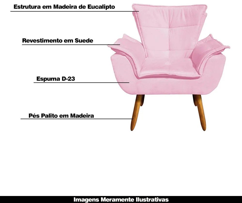 Poltrona Decorativa Pés Palito Charger Suede Rosa G19 - Gran Belo