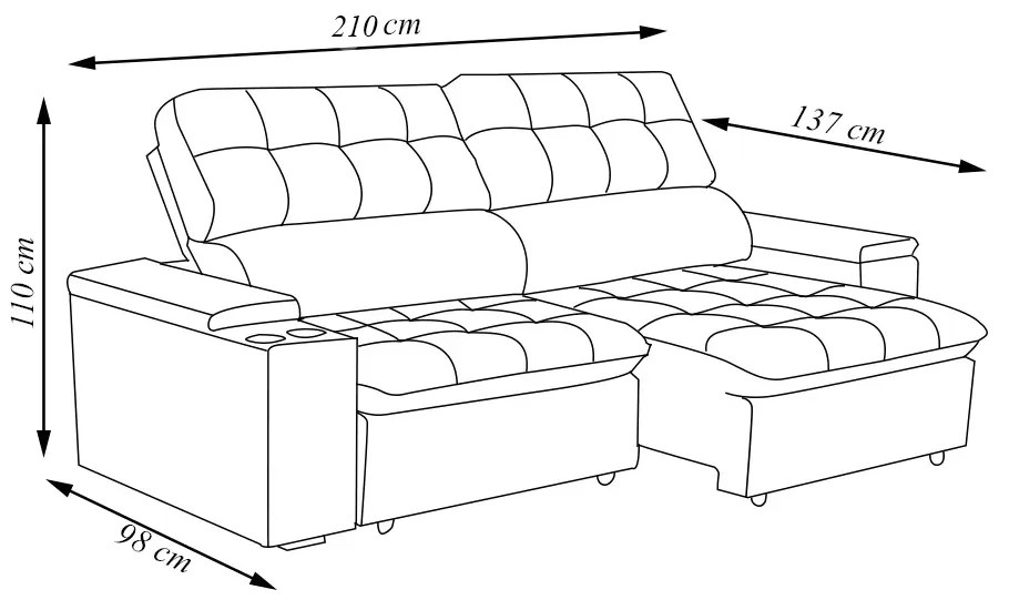 Sofá Retrátil e Reclinável 3 Lugares 210cm Zoho Porta Copos no Braço Veludo Cinza G22 - Gran Belo