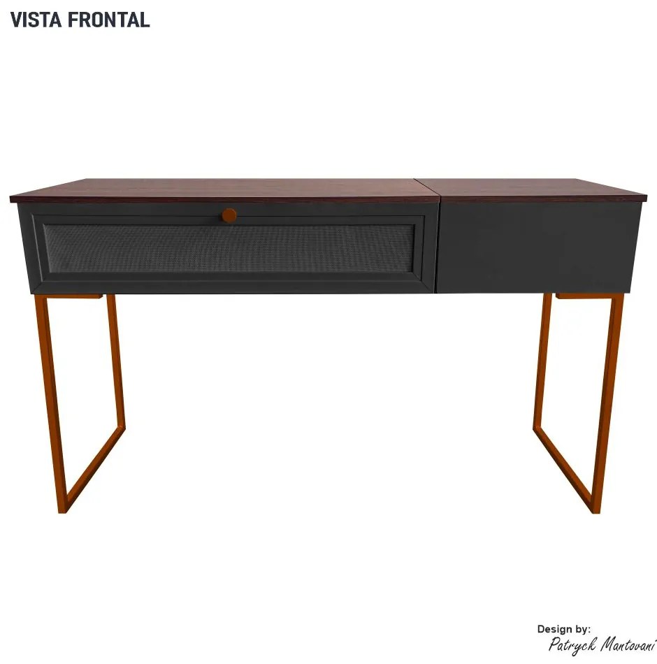 Penteadeira Escrivaninha Iron 136cm com Pés de Metal Imbuia/Preto/Cobre - Vizzato - Preto