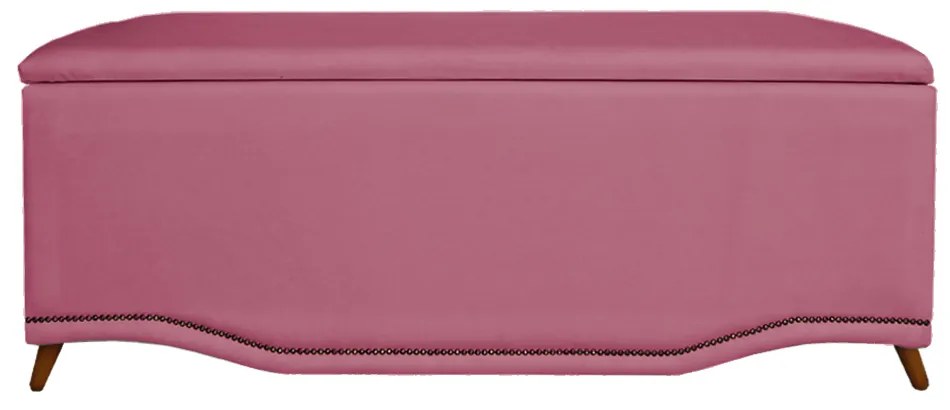 Calçadeira Baú Casal 140cm Greta Pés Palito Suede Rosa - Sheep Estofados