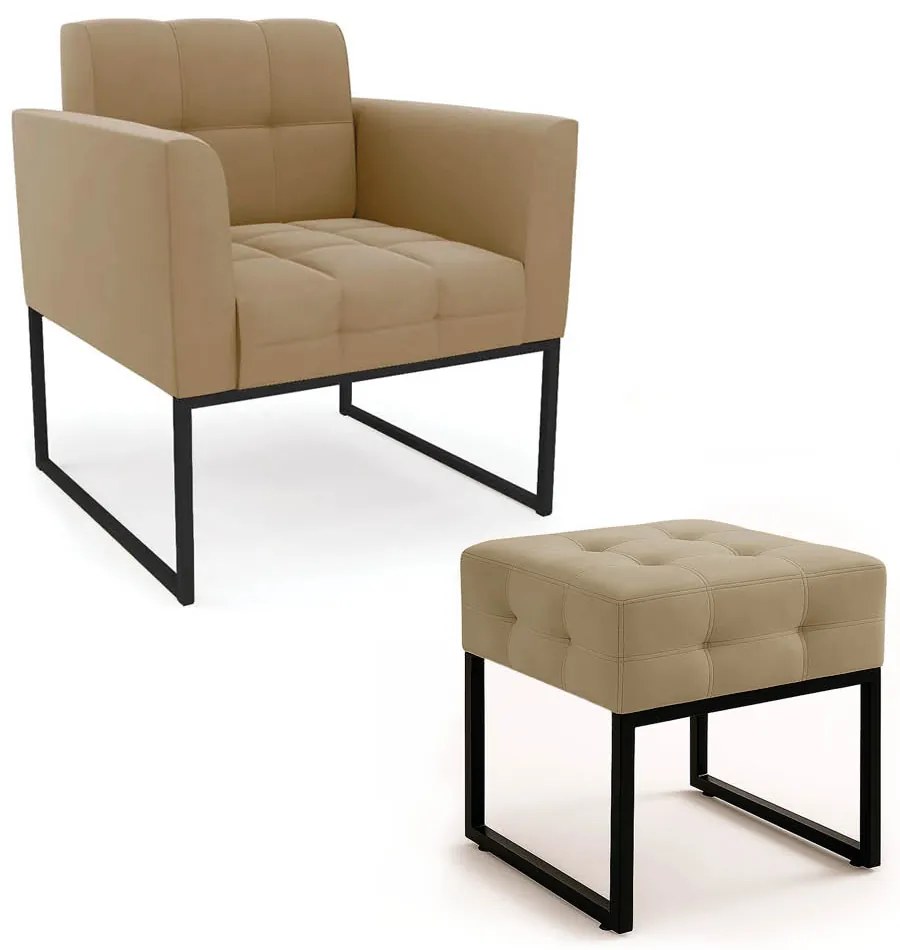 Poltrona Sala e Puff Decorativo Industrial Elisa Suede D03 - D'Rossi - Marrom Rato