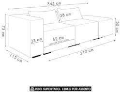 Sofá 5 Lugares 343cm Com Puff Direito Fay Linho Off White Z55 - Mpo