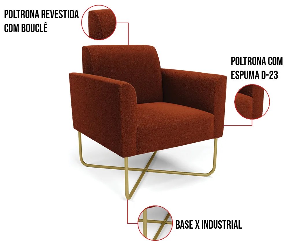 Poltrona Sala Base X Industrial Dourado Marisa Bouclê - Terra