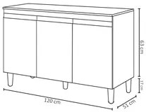 Balcão Gabinete Para Pia 120cm 3 Portas Sem Tampo Manu Cinza - AJL Móv
