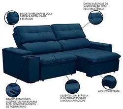 Sofá Retrátil Reclinável 3 Lugares 230cm Ginevra F05 Veludo Azul - Mpo