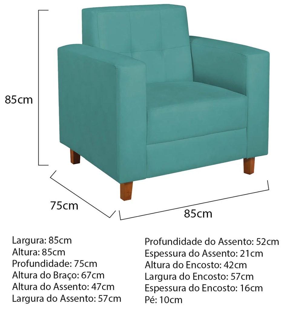 Poltrona Decorativa Denver Suede Azul Turquesa - ADJ Decor