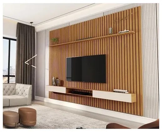 Painel Ripado Verdadeiro Versátil 2.2×2.2 Com Nicho Nature/Off White – Giga Móveis