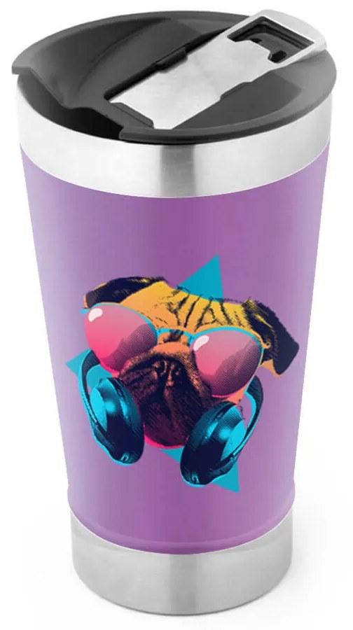 Copo Térmico Pug Pop Dog Cachorro Com Tampa e Abridor Chopp - Roxo