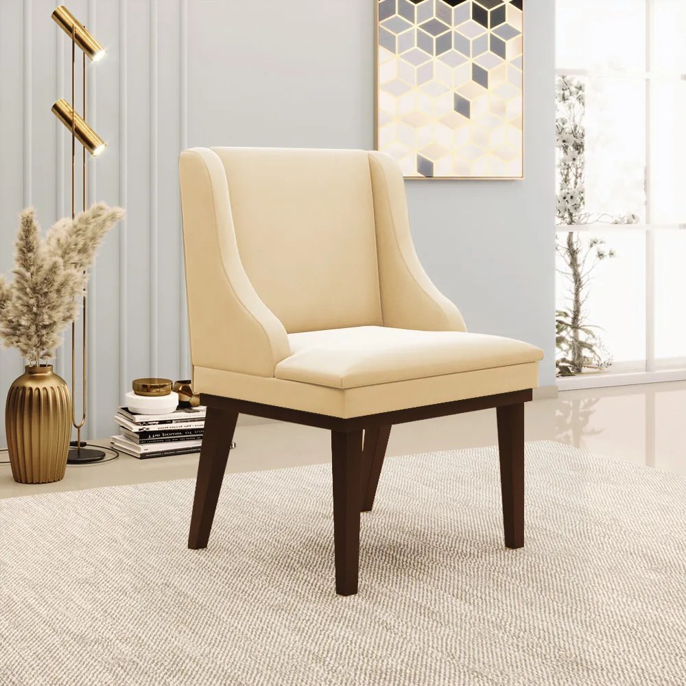 Kit 02 Cadeiras de Jantar Liz Suede Base Fixa Madeira Tabaco D03 - D'Rossi - Bege