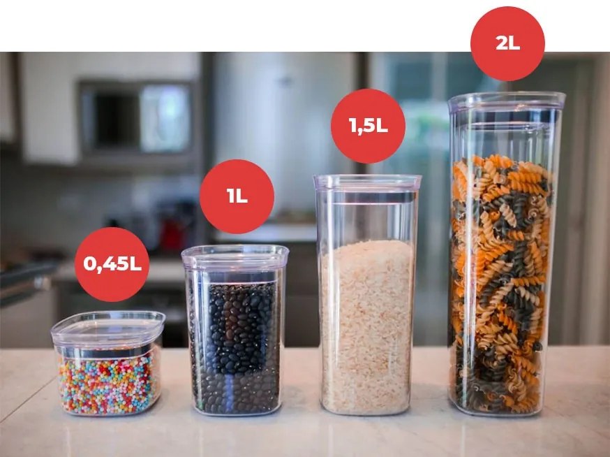 Kit 5 Potes Herméticos de Acrílico - 1,5L