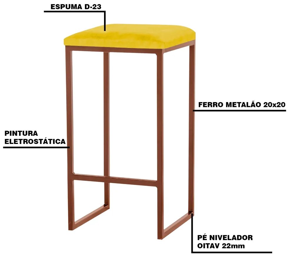 Banqueta Decorativa Billie Base Bronze Suede Amarelo G41 - Gran Belo