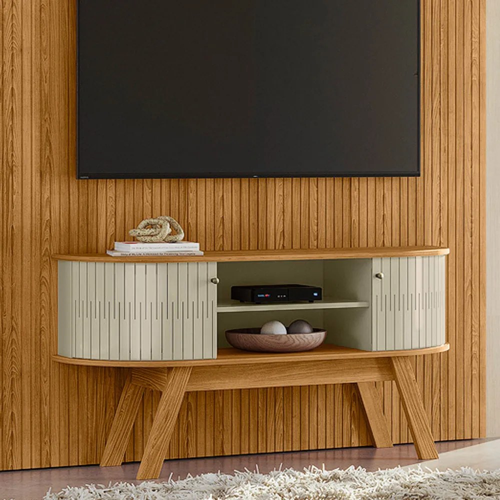 Painel TV 65 Pol 179cm Ripado Valen e Rack Bancada Rylan Cumaru/Opala M20 - D'Rossi