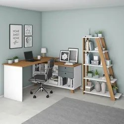 Mesa Escrivaninha em L Golden e Estante Livreiro Stela A06 Branco/Frei