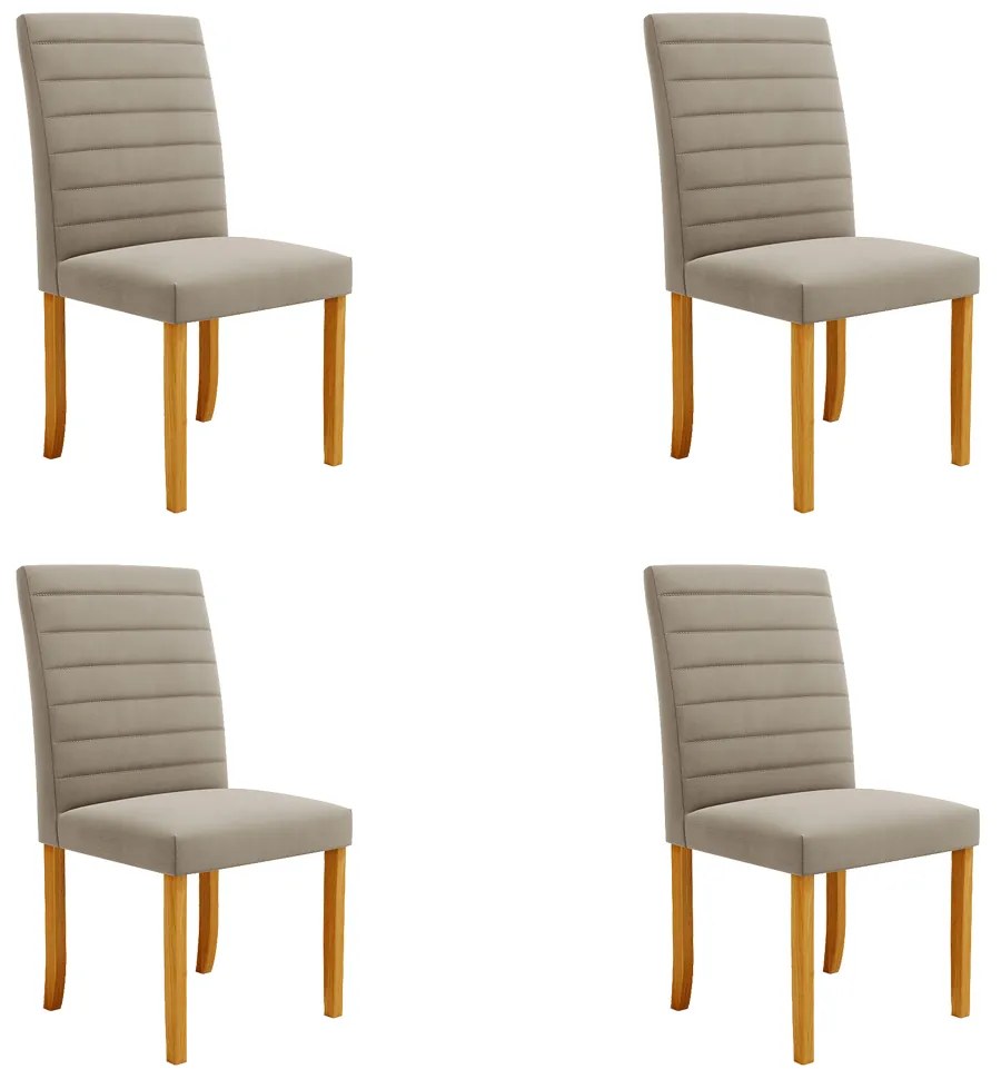 Kit 4 Cadeiras de Sala de Jantar Estofadas Veiga Madeira Maciça Suede Bege G78 - Gran Belo