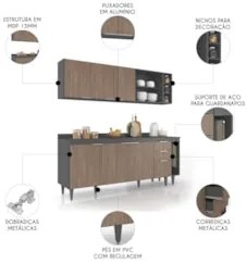 Armário de Cozinha Com Tampo CP11 200cm Pérola Grafite/Freijó Z34 - Mp