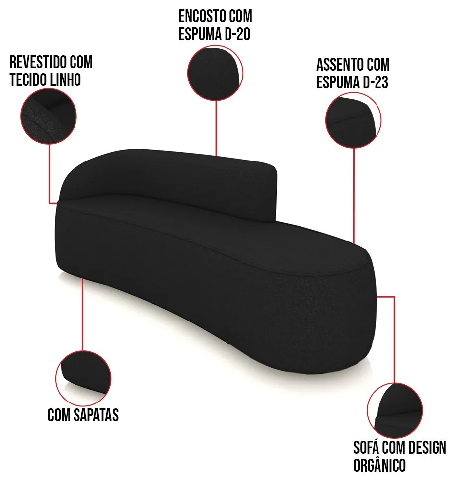 Sofá 4 Lugares Orgânico 220cm Morgan e 2 Poltronas Lua Linho - Preto