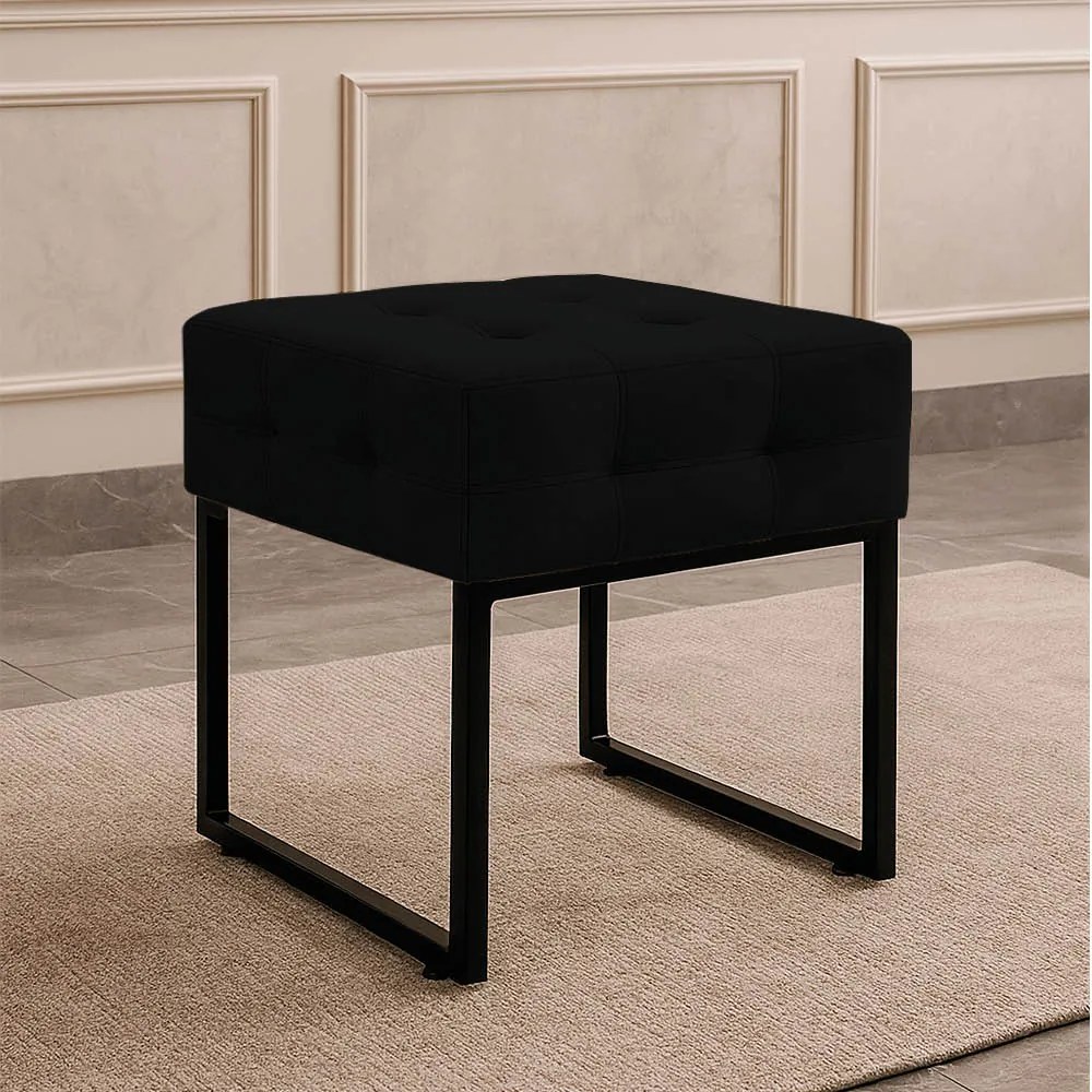 Puff Sala Decorativo Industrial Elisa Suede D03 - D'Rossi - Preto