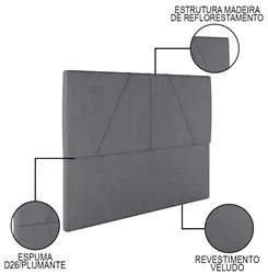 Cama Casal com Cabeceira 145cm Pés Metálicos Elisa S05 Veludo Cinza -