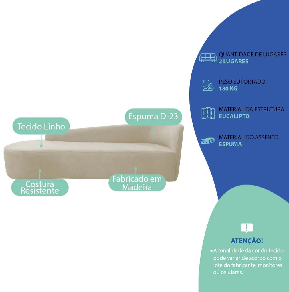 Kit Sofá Curvo França 140cm L.E e 2 Poltronas Luiza Max Conforto, Elegância e Design Moderno Linho