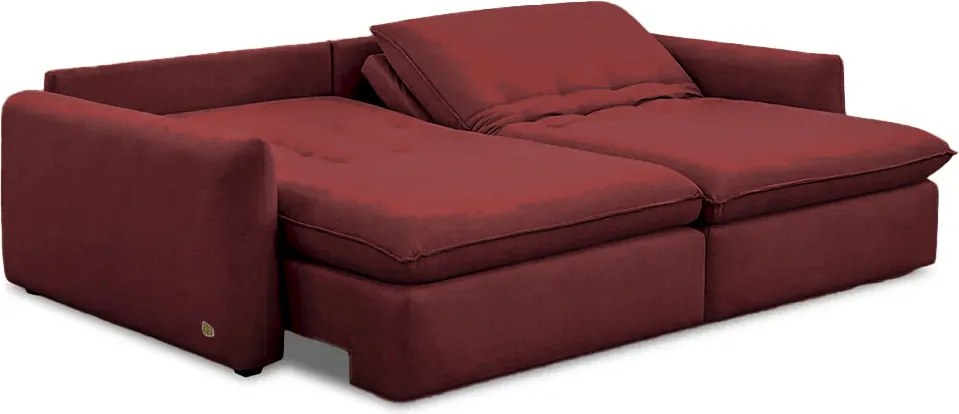 Sofá Bipartido 250cm Retrátil Reclinável Almofadas Caixa Zero Sydney Veludo Bordô G93 - Gran Belo