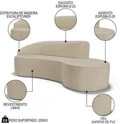 Sofá Living  2 Lugares 180cm Braço Esquerdo Mozart D06 Linho Bege Escu