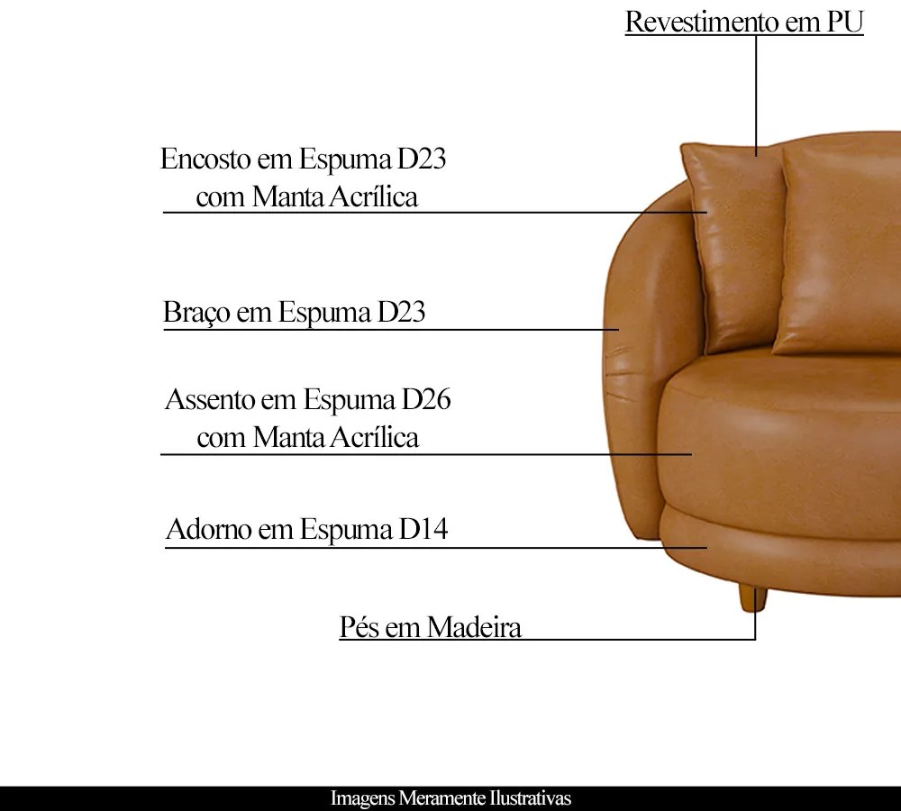 Poltrona Decorativa Base Fixa Galáxia com Almofadas PU Caramelo G45 - Gran Belo