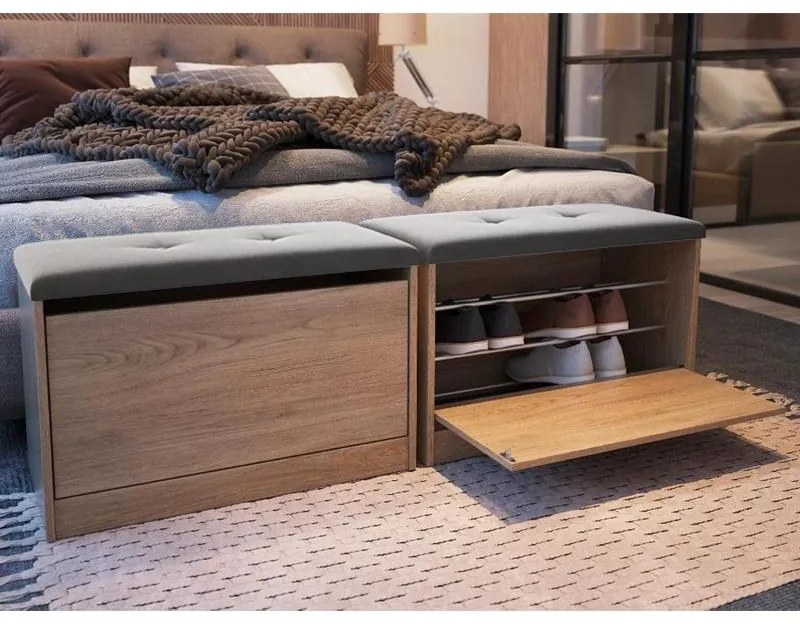 Sapateira Puff Cama Quarto Multifuncional Decoração Aveiro/cinza