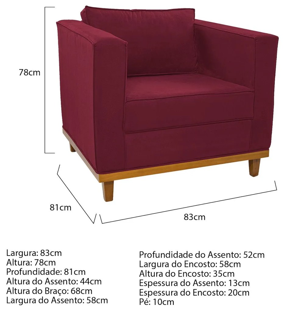 Kit Sofá 2 Lugares e Poltrona Europa Suede Bordô ADJ Decor