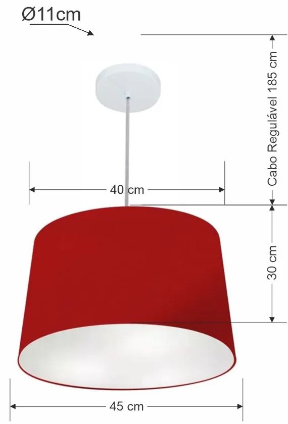 Lustre Pendente Cone Md-4156 Cúpula em Tecido 30/45x40cm Bordo - Bivolt