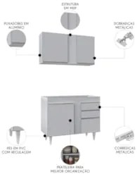 Armário Cozinha e Balcão Para Pia 100cm Luziania Cinza Claro - Lumil