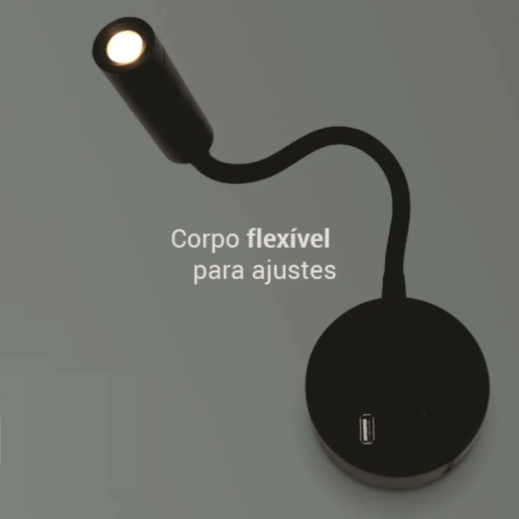 Arandela Mamba Ø9X25X3,6Cm Led 3W 3000K Ip20 Preto |Opus Hm 38834