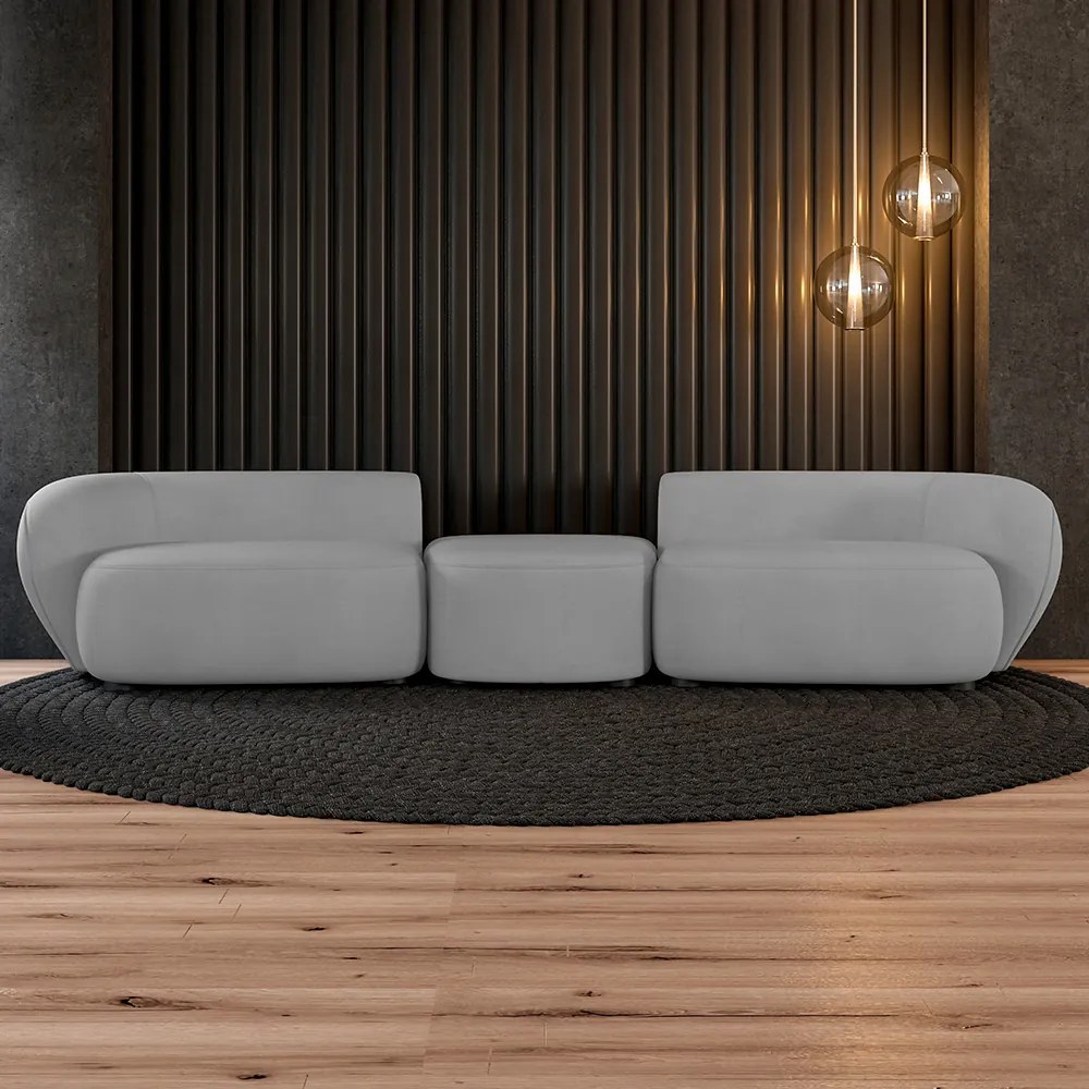 Sofá Versátil Sala de Estar Egito 362cm Modulado Veludo Cinza G52 - Gran Belo