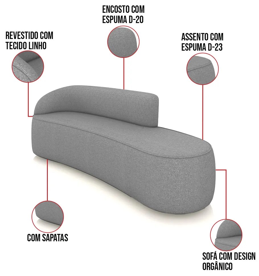 Sofá 4 Lugares Orgânico 220cm Morgan e 2 Poltronas Lua Linho Grafite D03 - D'Rossi