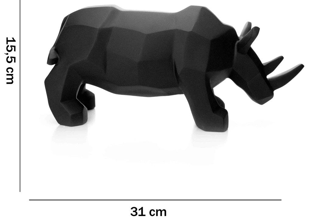 Escultura Decorativa Rinoceronte Em Resina Preto Mate 15,5x31cm - D'Rossi