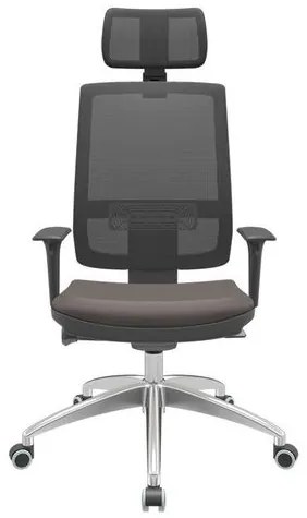 Cadeira Office Brizza Tela Preta Com Encosto Assento Vinil Café Autocompensador 126cm - 63016 Sun House
