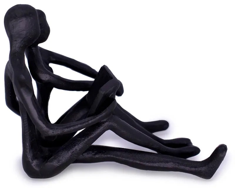 Escultura Decorativa Casal Sentado Em Metal Preto 12 cm F04 - D'Rossi