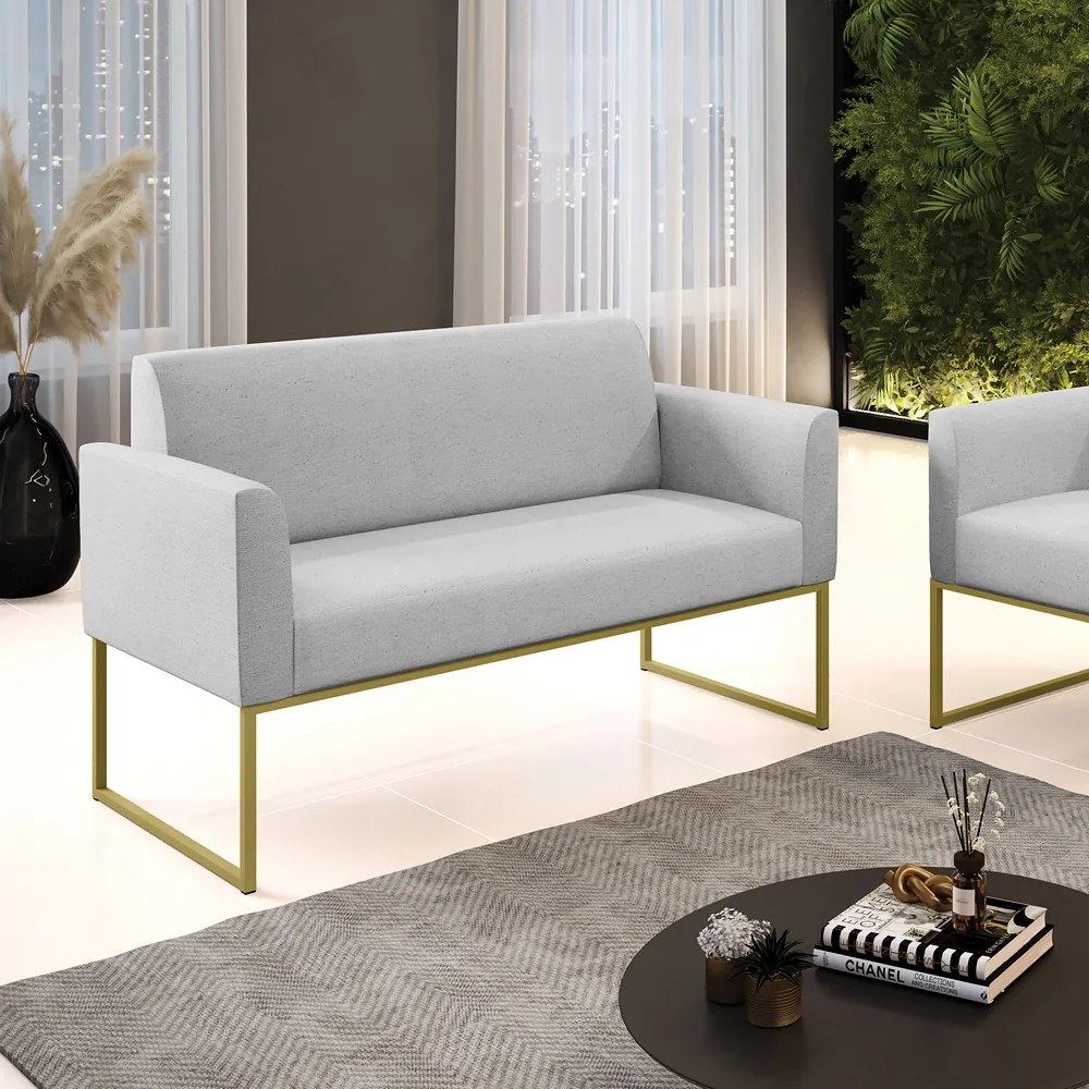 Sofá Namoradeira Base Industrial Dourado Marisa Linho D03 - D'Rossi - A05 Cinza