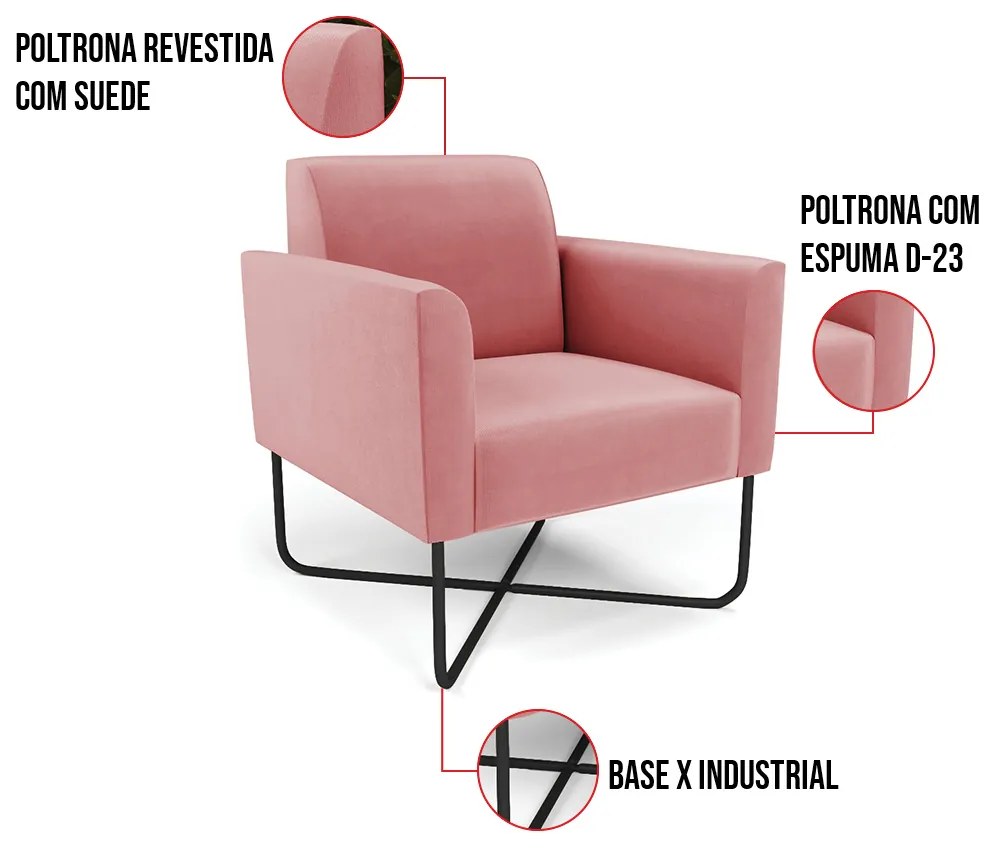 Poltrona Base X Industrial Preto Marisa Suede Rosê D03 - D'Rossi